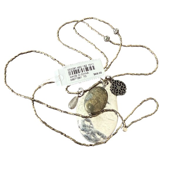 J. Jill Beaded Chain Necklace Stone Charms Silver Tone Oval Layered Mixed Metal - Picture 9 of 9